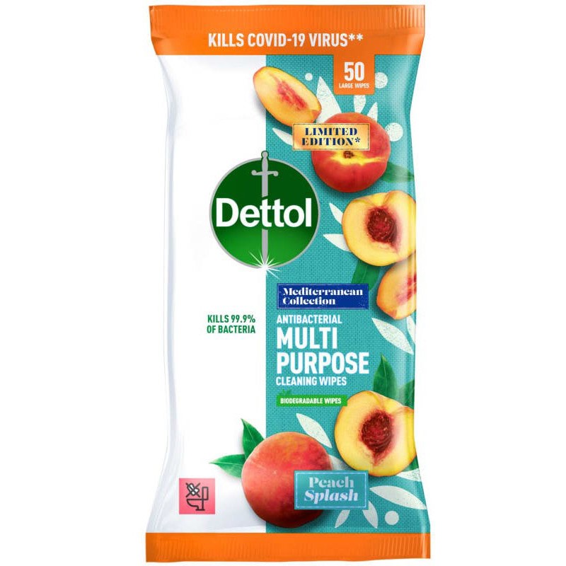 DETTOL WIPES MULTI PURPOSE PEACH 50S PK8